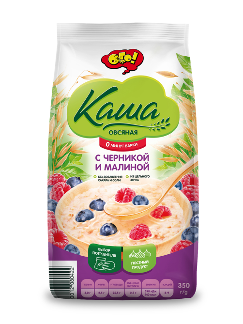 Каша Ого! овсяная Черника-малина не требующая варки без сахара, 350г