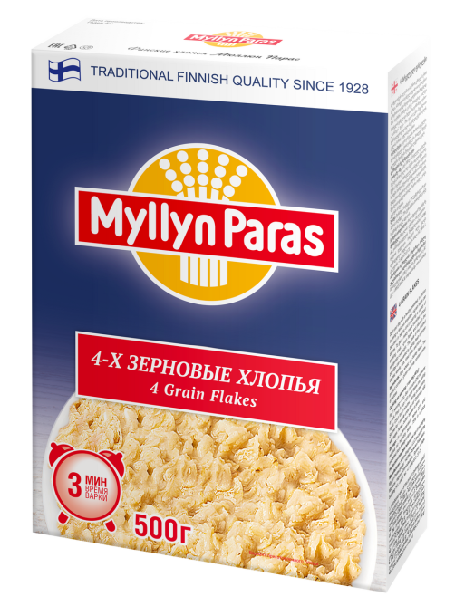 Хлопья Myllyn Paras четырехзерновые, 500г