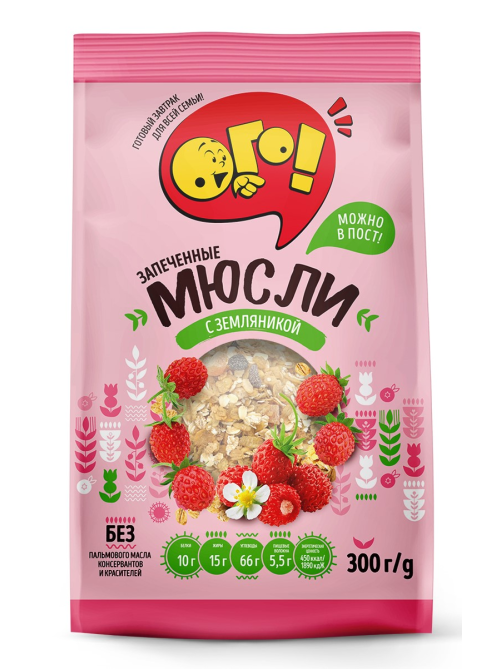 Мюсли Ого! запеченные с земляникой, 300г