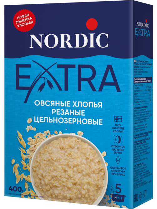 Хлопья овсяные Nordic 5 минут варки, 400г