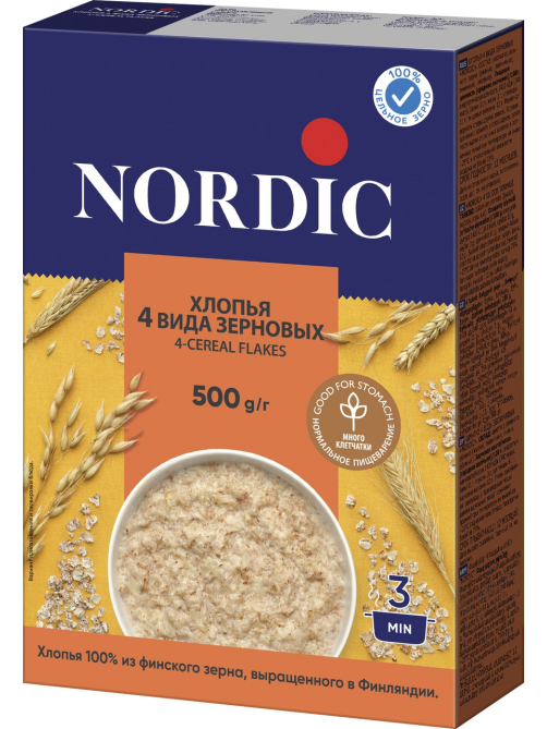 Хлопья Nordic 4 вида зерновых, 500г
