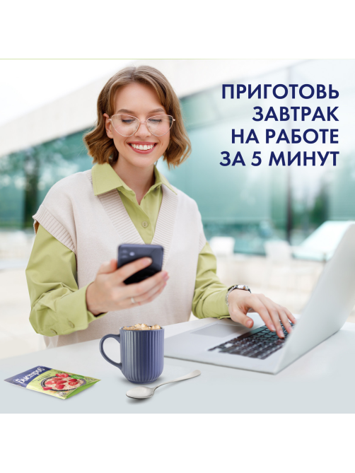 Каша Быстров Ассорти овсяная черника, клубника, персик без варки 6шт, 240г