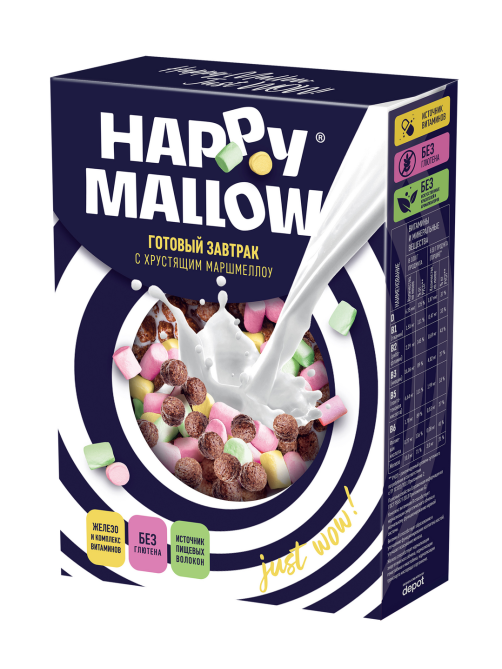 Готовый завтрак Happy Mallow Кукурузные шарики с хрустящим маршмеллоу, 240г