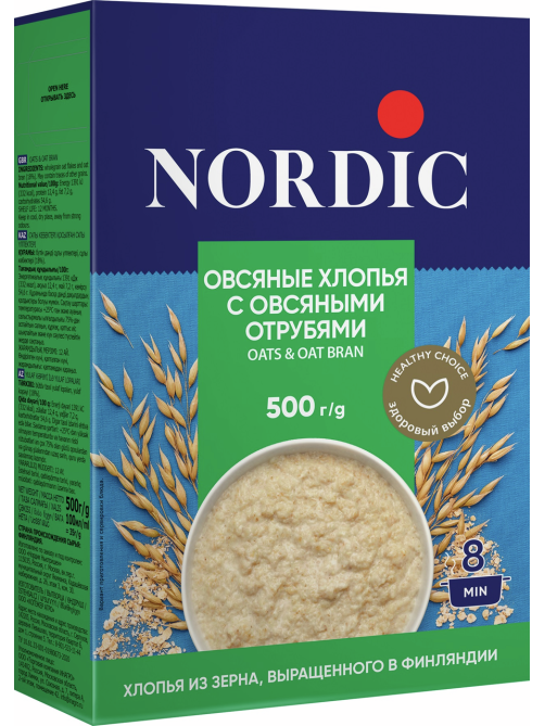 Хлопья овсяные Nordic с овсяными отрубями, 500г