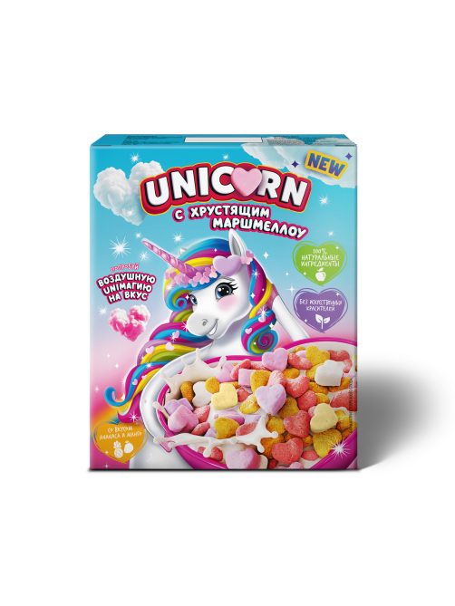 Готовый завтрак Unicorn с хрустящими маршмеллоу с манго и ананасом, 160г