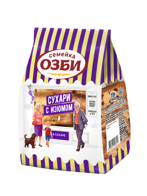 Сухари Семейка Озби с изюмом классические с отделкой сахаром, 300г