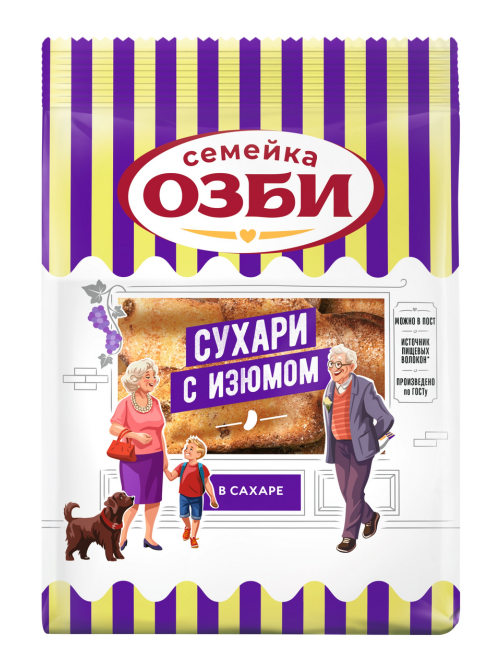 Сухари Семейка Озби с изюмом классические с отделкой сахаром, 300г
