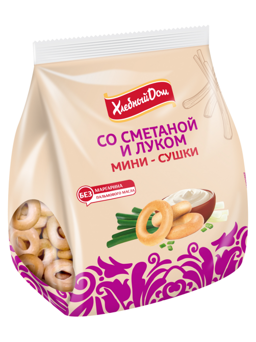 Мини-сушка Хлебный дом с луком и сметаной, 180г