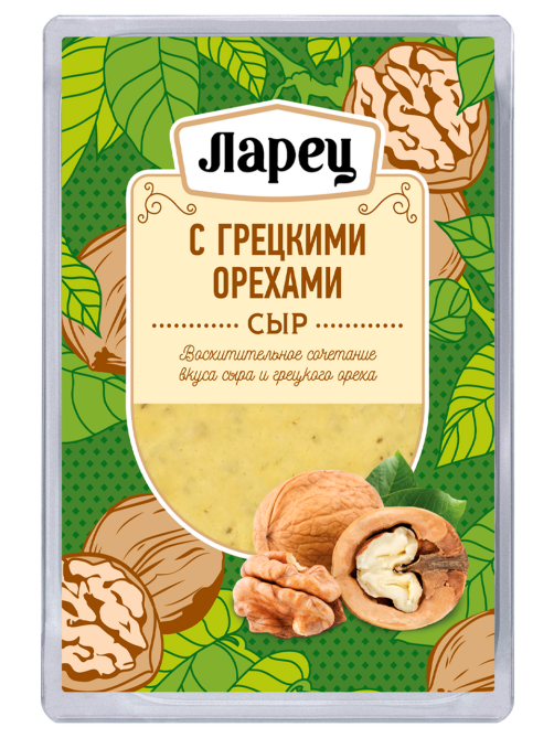 Сыр Ларец с грецкими орехами нарезка 45%, 125г