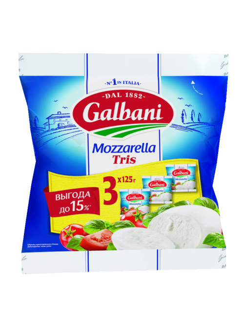 Сыр Galbani Моцарелла Tris мягкий 45%, 375г
