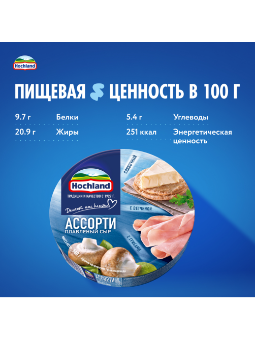 Сыр плавленый Hochland Ассорти синее треугольники 50%, 140г
