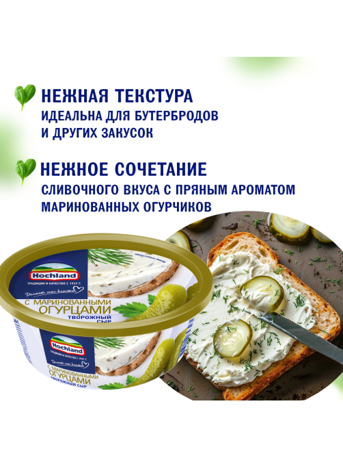 Сыр творожный Hochland с маринованными огурцами 60%, 140г