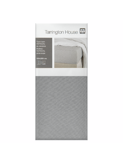 Tarrington House Простыня светло-серая перкаль на резинке, 160 x 200см