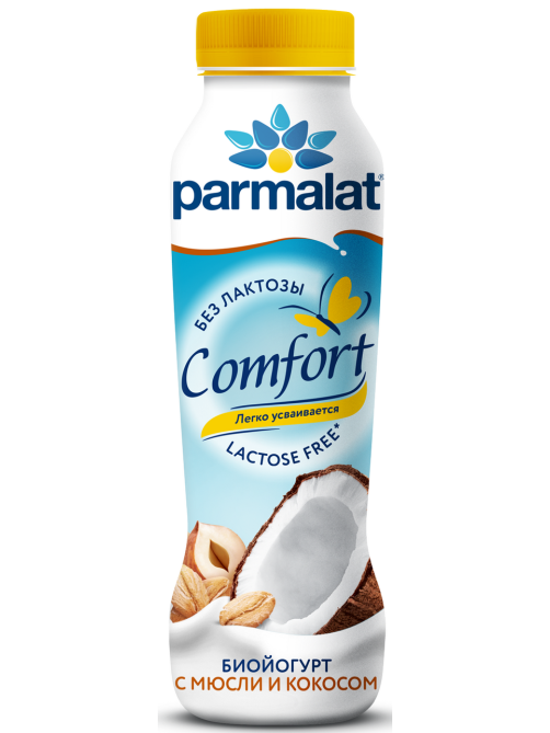 Йогурт питьевой Parmalat безлактозный мюсли и кокос 1.5%, 290г