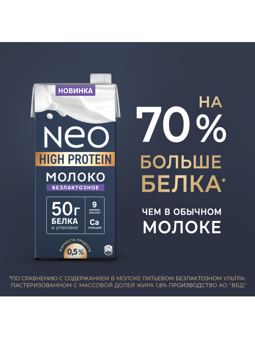 Молоко Neo High-Protein ультрапастеризованное безлактозное 0.5%, 950г