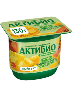 Йогурт Актибио безлактозный с манго и папайей без сахара 3%, 130г