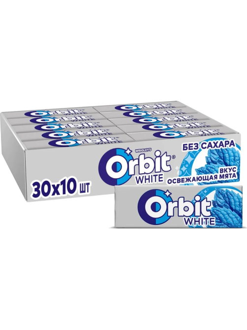 Жевательная резинка Orbit White освежающая мята без сахара, 13.6г