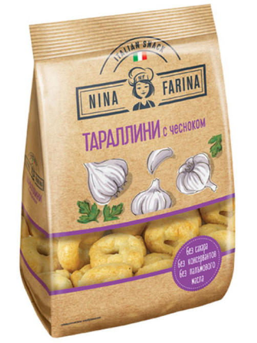 Тараллини Nina Farina с чесноком, 180г