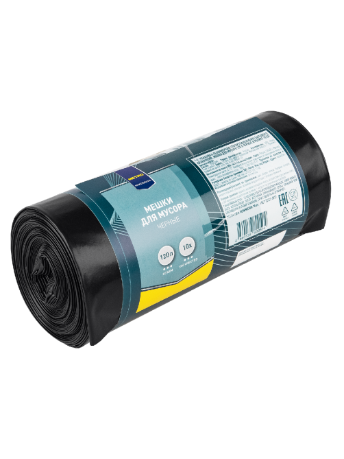 METRO PROFESSIONAL Мешки для мусора черные 70мкм 120л 105х70см, 10шт