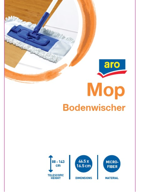 aro Швабра с телескопической рукояткой из микрофибры, 39 х 9см