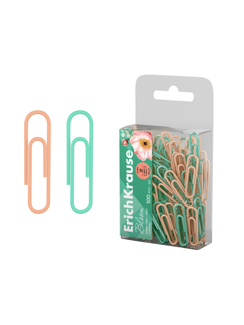 Скрепки Erichkrause Pastel Bloom металлические 28мм, 100шт