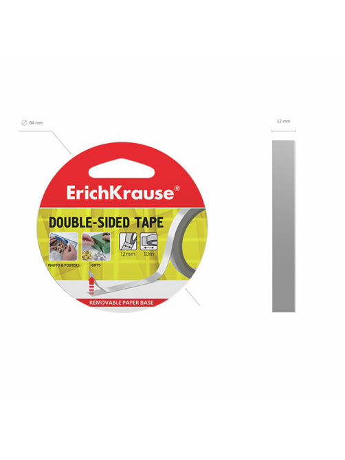 Клейкая лента Erichkrause двусторонняя, 12мм x 10м