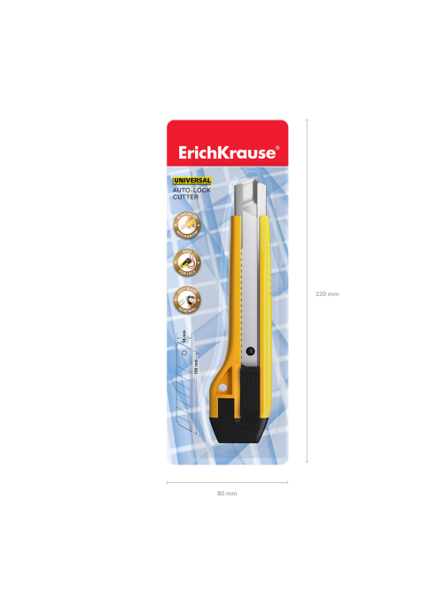 Нож канцелярский Erichkrause с автофиксатором с 2 лезвиями, 1.8см