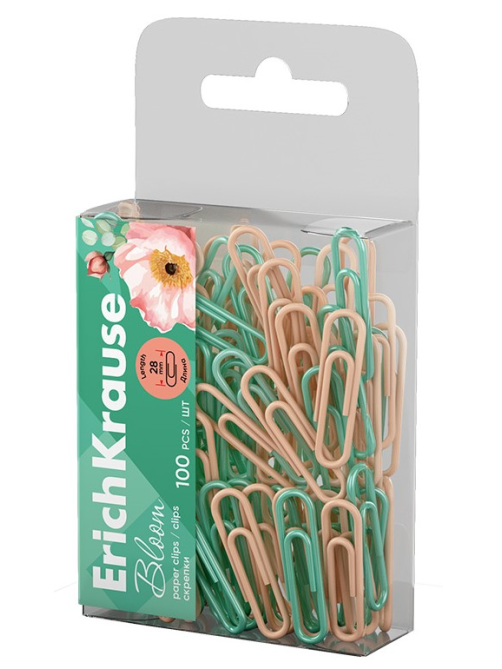 Скрепки Erichkrause Pastel Bloom металлические 28мм, 100шт