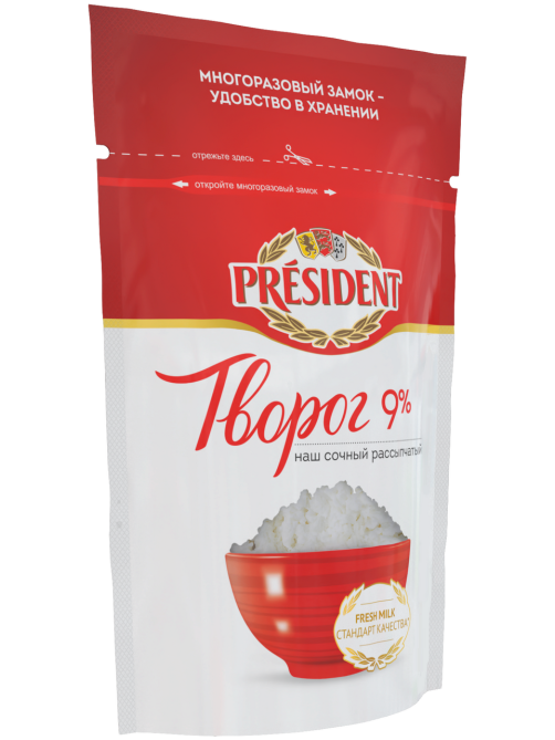 Творог рассыпчатый President 9%, 900г