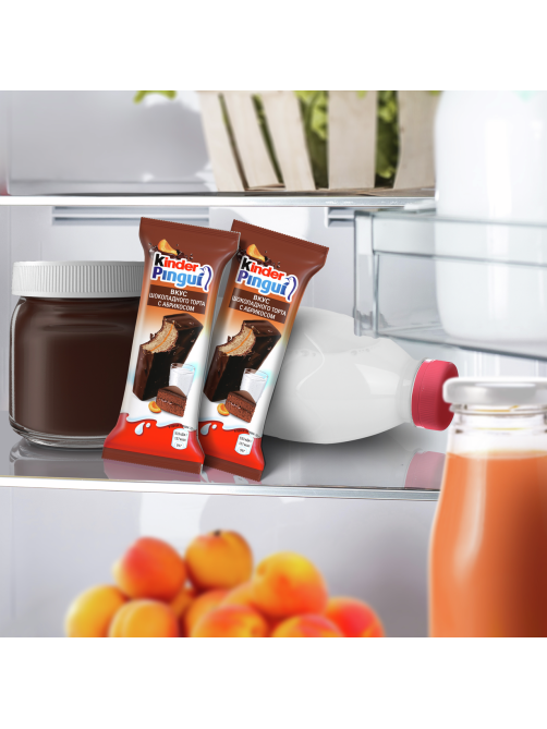 Пирожное бисквитное Kinder Pingui с молочной начинкой покрытое шоколадной глазурью со вкусом шоколадного торта с абрикосом, 30г