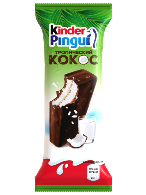 Пирожное бисквитное Kinder Pingui с молочной начинкой покрытое шоколадной глазурью со вкусом кокоса 30г