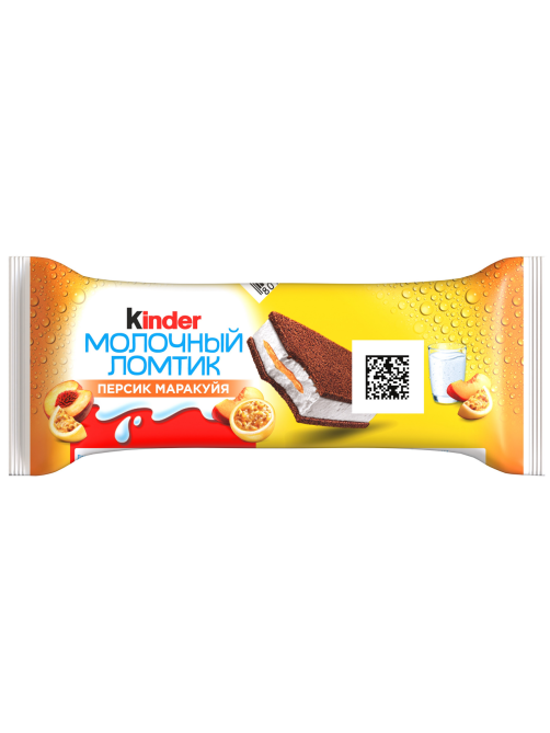 Пирожное бисквитное Kinder молочный ломтик персик и маракуйя, 28г