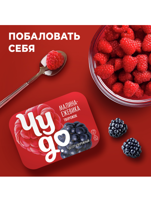 Творожок Чудо двухслойный с малиной ежевикой 4.2%, 100г