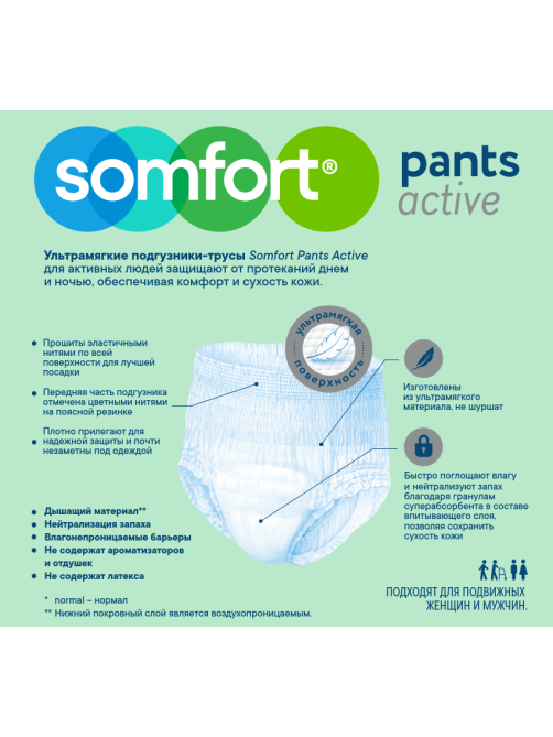 Подгузники-трусы для взрослых Somfort Normal M, 10шт