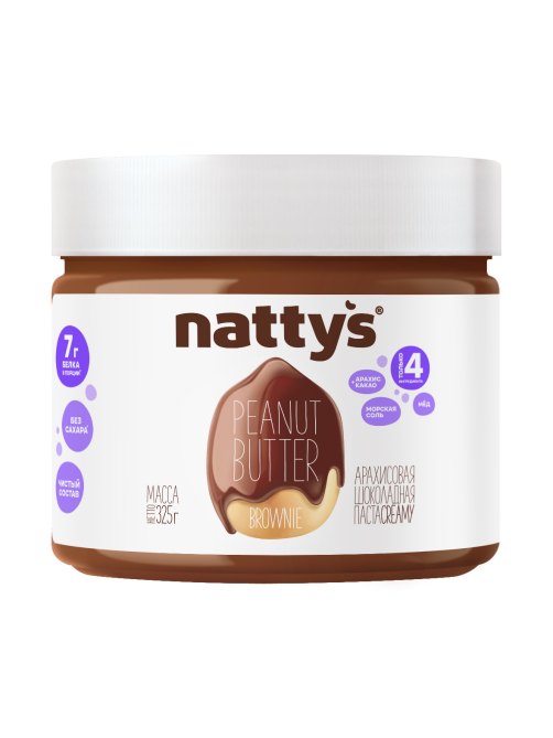 Паста арахисовая Nattys Brownie какао и мед, 325г