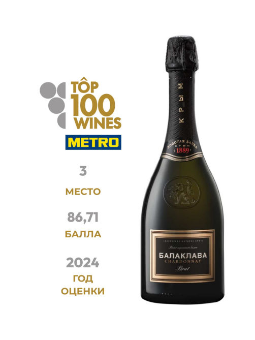 Вино игристое Балаклава Шардоне белое брют, 0.75л