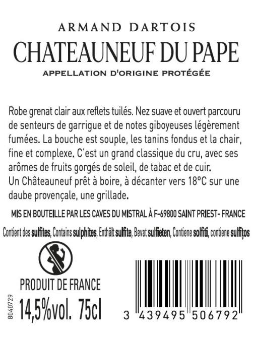 Вино Armand Dartois Chateauneuf du Pape красное сухое, 0.75л