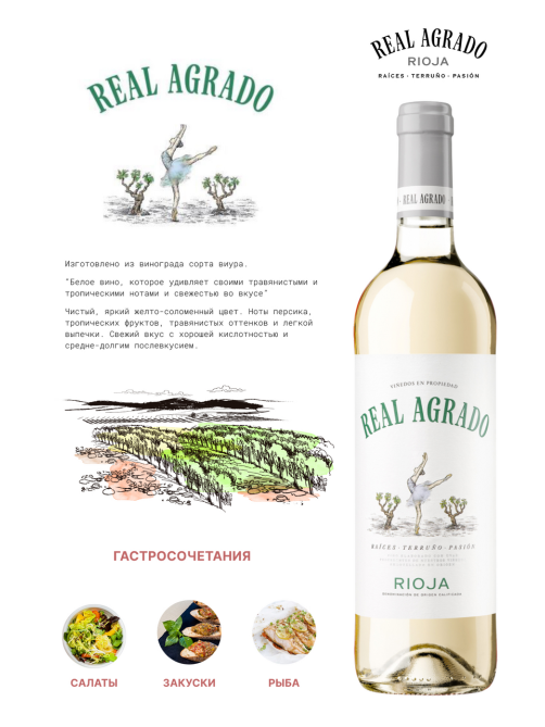 Вино Real Agrado Blanco белое сухое, 0.75л