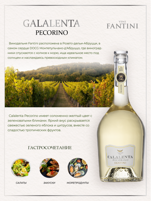 Вино Calalenta Pecorino белое сухое, 0.75л