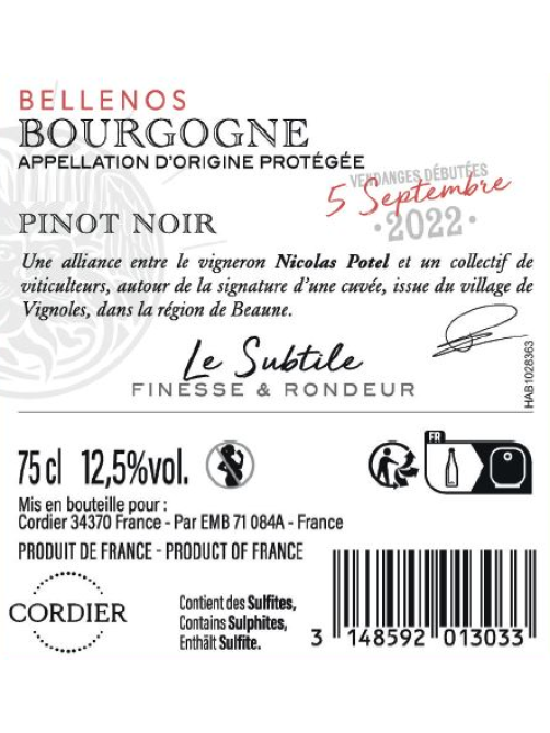 Вино Bellenos Bourgogne Pinot Noir красное сухое, 0.75л