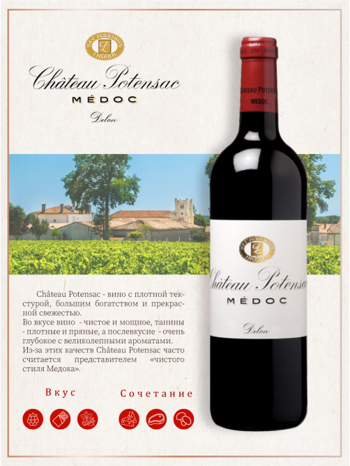 Вино Chateau Potensac Medoc красное сухое, 0.75л
