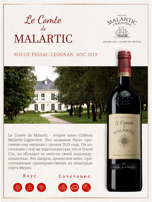Вино Chateau Malartic-Lagraviere Le Comte de Malartic Pessac-Leognan rouge красное сухое, 0.75л