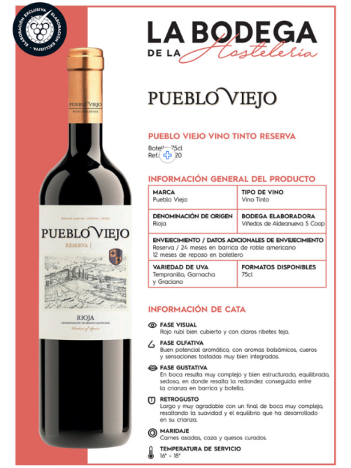 Вино Pueblo Viejo Rioja Reserva красное сухое, 0.75л