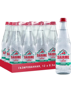 Вода Sairme минеральная лечебно-столовая газированная стекло, 500мл x 12 шт