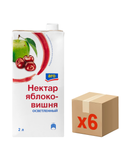 aro Нектар осветленный яблоко и вишня, 2л x 6 шт