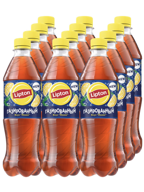Холодный чай Lipton лимон черный газированный, 500мл x 12 шт