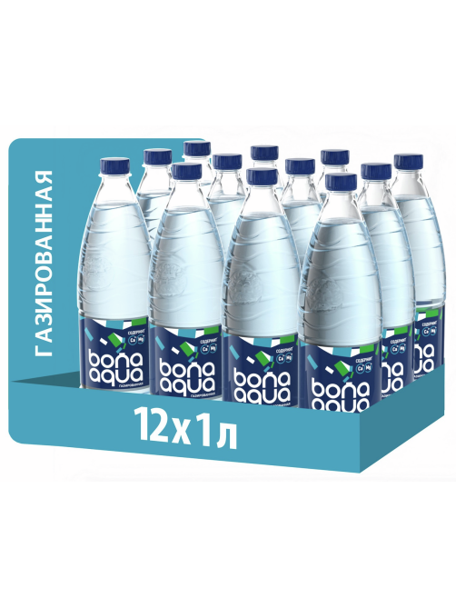 Вода BonaAqua питьевая газированная, 1л x 12 шт