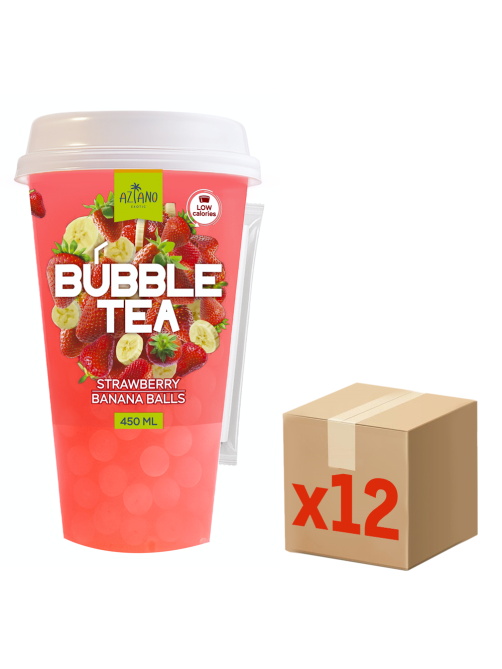 Напиток Aziano Bubble Tea клубника и банан негазированный, 450мл x 12 шт