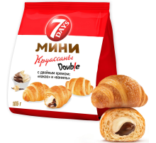 Мини-круассаны 7 Days Double c двойным кремом какао и ваниль, 105г