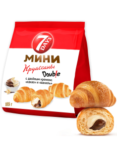 Мини-круассаны 7 Days Double c двойным кремом какао и ваниль, 105г